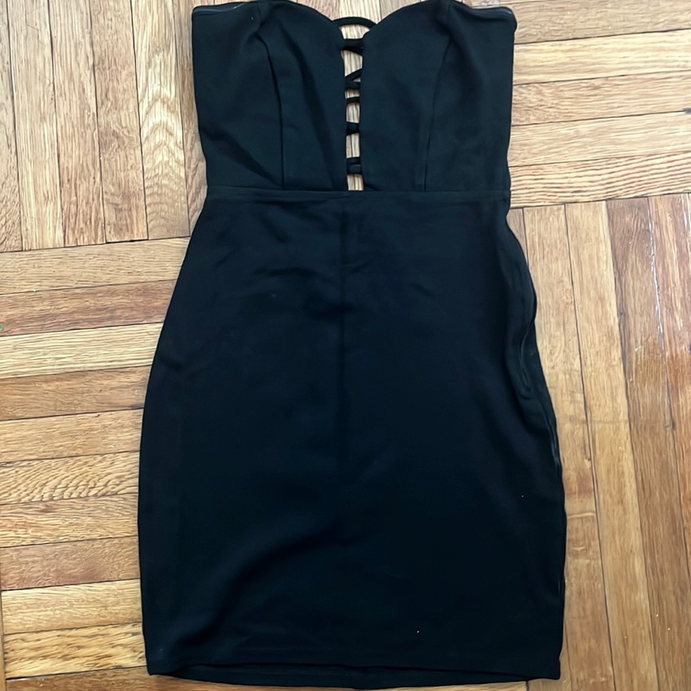 Black strapless mini dress in a size small